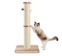 Joydeco Cat Scratching Post 34 Inches Heavy Duty and Thick Scratching Post Sisal Rope with Hanging Ball and Mice for Indoor Cats(Coffee)