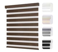 Joydeco Cordless Zebra Blinds for Windows, Dual Layer Light Control Window Blinds with Light-Proof Aluminum Cover, Free-Stop Roller Shades for Home & Office (Coffee,18" W x 48" H)