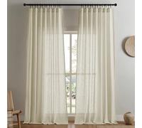 Joydeco Cream Linen Curtains, 2 Panel Sets, W52 x L72 Inch, Modern Pinch Pleat, Semi-Sheer, Light Filtering, Living Room