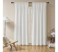 Joydeco Cream White Boho Curtains 96 Inches Long 2 Panels Set, Boho Curtains for Bedroom Living Room, Super Soft Light Filtering Country Rustic Semi Sheer Farmhouse Curtains Rod Pocket