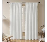 Joydeco Cream White Boho Curtains 96 Inches Long 2 Panels Set, Boho Curtains for Bedroom Living Room, Super Soft Light Filtering Country Rustic Semi Sheer Farmhouse Curtains Rod Pocket
