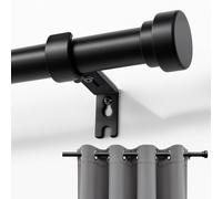 Joydeco Curtain Rod, Metal, Matte Black, 1in Diameter, 120in Length, Adjustable, Window Treatment Single Rod with Aluminium Finials, 32-120in, 1PCS