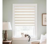 Joydeco Double Roller Blind, No Drilling Required, with Klemmfix and Anti-Tangle Accessories, Infinitely Adjustable, Translucent, Blackout, Light Beige, W 85 x H 130 cm (Fabric Width 81 cm)