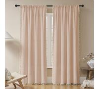 Joydeco Dusty Pink Boho Curtains 84 Inch Length 2 Panels, Super Soft Bohemian Farmhouse Curtains with Tassels, Semi Sheer Light Filtering Drapes for Bedroom Living Room (Rod Pocket, 52Wx84L)