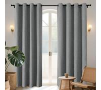 Joydeco Grey CurtainsBlackout Curtains for Bedroom, Light Grey 90 Inch Curtains for Bedroom, Linen Room Darkening Burlap Grommet Textured Curtains&Drapes (52x90 inch, Light Grey)