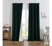 Joydeco Indoor Curtains 100% Blackout Velvet Dark Green 330 g/㎡ 2 Pieces L 140 x H 220 cm Thermal Insulation Cold and Warm Living Room Bedroom Curtains
