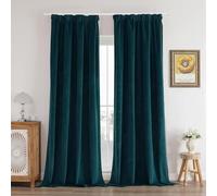 Joydeco Indoor Curtains 100% Blackout Velvet Green Blue 330 g/㎡ 2 Pieces L 140 x H 260 cm Thermal Insulation Cold and Warm Living Room Bedroom Curtains