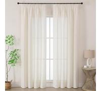 Joydeco Light Beige Linen Voile Curtain Panels for Ceiling Track W55 x L88 Inch Drop 2 Panels, Semi Transparent Light Filtering Pencil Pleat Sheer Curtains with Rod Pocket for Bedroom Nursery Room