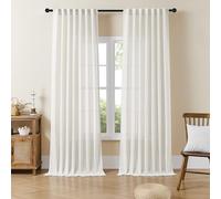 Joydeco Light Filtering Curtains 90 Inch Length for Bedroom, Linen Curtains 90 Inch Length 2 Panels Set for Living Room，White Semi Sheer Curtains 90 Inches Long with Rod Pockets