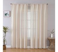 Joydeco Linen Boho Curtains 84 Inch Length 2 Panels, Super Soft Bohemian Farmhouse Curtains with Tassels, Semi Sheer Light Filtering Drapes for Bedroom Living Room (Rod Pocket, 52Wx84L)