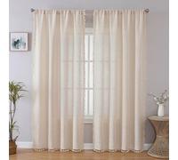 Joydeco Linen Boho Curtains 96 Inches Long 2 Panels, Super Soft Bohemian Farmhouse Curtains with Tassels, Semi Sheer Light Filtering Drapes for Bedroom Living Room (Rod Pocket, 52Wx96L)