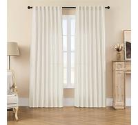 Joydeco Linen Curtains 2 Panel Set,Light Filtering, Ivory on Linen Curtains 90 Inch Curtains for Living Room, Cream Drapes 90 Inches Long Rod Pocket Back Tab Curtains (90" L x 100" W)