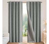 Joydeco Linen Curtains 96 inches Long 100% Blackout Drapes 95 inch Length 2 Panels Set for Bedroom Living Room Black Out Darkening Curtain Thermal Insulated Back tab Rod Pocket(52x96 inch,Light Grey)