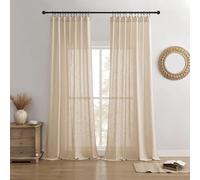 Joydeco Linen Curtains 96 Inches Long 2 Panel Sets,Living Room Curtains 52 inch Wide,Light Filtering Drapes with Back Tab & Rod Pockets (W52 x L96 Inch, Ecru)