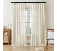 Joydeco Linen Curtains for Living Room,Semi-Sheer Curtains 96 Inches Long,Living Room Curtains 2 Panel Sets,White Curtains Pinch Pleated Curtains & Drapes(W52 x L96 Inch, Off-White)