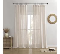 Joydeco Linen Curtains for Living Room,Semi Sheer Drapes Window Long Curtains 96 inches Long Pink Beige