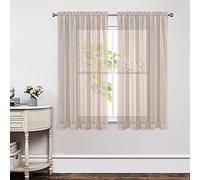 Joydeco Linen Sheer Curtains 63 Inch Length 2 Panels Set, Rod Pocket Long Sheer Curtains for Window Bedroom Living Room, Lightweight Semi Drape Panels for Yard Patio (54x63 inch, Linen)