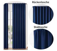 Joydeco Loops, Concealed Curtains, Set of 2, H 228 x W 167 cm, Navy Blue, Blackout Opaque, Long Curtain Rod Pocket, Polyester Curtains, Blackout Curtains, Bedroom, Living Room