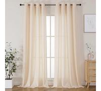 Joydeco Natural Beige Linen Voile Curtains 88 Inch Drop 2 Panels, Soft Drapy Linen Textured Eyelet Semi Sheer Window Treatment Curtains for Room Decoration Light Filtering, W52 x L88 Inch