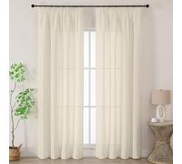 Joydeco Natural Linen Blend Voile Curtain Panels for Ceiling Track W55 x L102 Inch Drop 2 Panels, Semi Transparent Light Filtering Pencil Pleat Sheer Curtains for Bedroom Nursery Room Patio Door