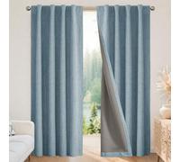 Joydeco Natural Linen Curtains 84 inch Length 2 Panels Set Burg 100% Blackout Long Drapes for Bedroom Living Room Black Out Darkening Curtain Thermal Insulated Back tab Rod Pocket(52x84 inch,Sky Blue)