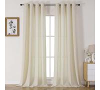 Joydeco Natural Linen Voile Curtains 88 Inch Drop 2 Panels, Soft Drapy Linen Textured Eyelet Semi Sheer Window Treatment Curtains for Room Decoration Light Filtering, W52 x L88 Inch