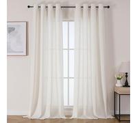 Joydeco Natural White Linen Voile Curtains 96 Inch Drop 2 Panels, Soft Drapy Linen Textured Eyelet Semi Sheer Window Treatment Curtains for Room Decoration Light Filtering, W52 x L96 Inch