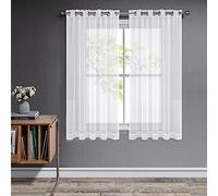 Joydeco Net Curtains for Windows 54 Inch Drop - 2 Panels, Woven Eyelet White Voile Sheer Curtains for Living Room Bedroom, Decorative Semi Transparent Short Window Treatment, 52x54 Inch, White