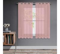 Joydeco Net Curtains for Windows 63 Inch Drop - 2 Panels, Woven Eyelet Voile Sheer Curtains for Living Room Bedroom, Decorative Semi Transparent Short Window Treatment, 52x63 Inch, Pink