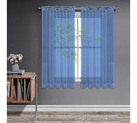 Joydeco Net Curtains for Windows 63 Inch Drop - 2 Panels, Woven Eyelet Voile Sheer Curtains for Living Room Bedroom, Decorative Semi Transparent Short Window Treatment, 52x63 Inch, Royal Blue