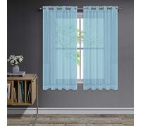 Joydeco Net Curtains for Windows 63 Inch Drop - 2 Panels, Woven Eyelet Voile Sheer Curtains for Living Room Bedroom, Decorative Semi Transparent Short Window Treatment, 52x63 Inch, Lake Blue