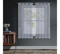 Joydeco Net Curtains for Windows 63 Inch Drop - 2 Panels, Woven Eyelet Voile Sheer Curtains for Living Room Bedroom, Decorative Semi Transparent Short Window Treatment, 52x63 Inch, Grey