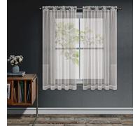 Joydeco Net Curtains for Windows 63 Inch Drop - 2 Panels, Woven Eyelet Voile Sheer Curtains for Living Room Bedroom, Decorative Semi Transparent Short Window Treatment, 52x63 Inch, Beige