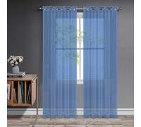 Joydeco Net Curtains for Windows 84 Inch Drop - 2 Panels, Woven Eyelet Voile Sheer Curtains for Living Room Bedroom, Decorative Semi Transparent Long Window Treatment, 52x84 Inch, Royal Blue