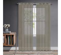 Joydeco Net Curtains for Windows 84 Inch Drop - 2 Panels, Woven Eyelet Voile Sheer Curtains for Living Room Bedroom, Decorative Semi Transparent Long Window Treatment, 52x84 Inch, Khaki