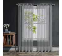 Joydeco Net Curtains for Windows 84 Inch Drop - 2 Panels, Woven Eyelet Voile Sheer Curtains for Living Room Bedroom, Decorative Semi Transparent Long Window Treatment, 52x84 Inch, Grey