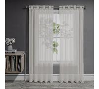 Joydeco Net Curtains for Windows 84 Inch Drop - 2 Panels, Woven Eyelet Voile Sheer Curtains for Living Room Bedroom, Decorative Semi Transparent Long Window Treatment, 52x84 Inch, Beige