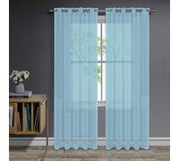 Joydeco Net Curtains for Windows 95 Inch Drop - 2 Panels, Woven Eyelet Voile Sheer Curtains for Living Room Bedroom, Decorative Semi Transparent Long Window Treatment, 52x95 Inch, Lake Blue