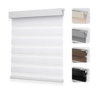 Joydeco No Drill Zebra Blinds for Windows, Cordless Day & Night Dual Sheer Roller Shades, Easy Installation, Free-Stop Lift System, Light Filtering Privacy Blinds for Home(White,33" W x 75" H)