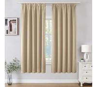 Joydeco Pencil Pleat Blackout Curtains 72 Inch Drop, Thermal Insulated Soft Window Treatment for Living Room Bedroom, Rod Pocket Ring Top Track Rail, Light Beige, 46 x 72 Inch - 2 Panels