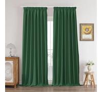 Joydeco Pencil Pleat Blackout Curtains 90 Inch Drop, Thermal Insulated Soft Window Treatment for Living Room Bedroom, Rod Pocket Ring Top Track Rail, Dark Green, 90 x 90 Inch - 2 Panels