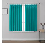 Joydeco Pencil Pleat Blackout Curtains W46 x L72 Inch 2 Panels for Ceiling Track Rail, Pair of Bedroom Window Curtains 183cm Length with Rod Pocket for Room Darkening - Peacock Blue
