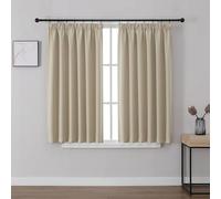 Joydeco Pencil Pleat Blackout Curtains W46 x L72 Inch 2 Panels for Ceiling Track Rail, Pair of Bedroom Window Curtains 183cm Length with Rod Pocket for Room Darkening, Light Beige (No Hooks)