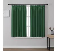 Joydeco Pencil Pleat Blackout Curtains W55 x L69 Inch 2 Panels for Ceiling Track, 85% Light Blocking Dark Green Curtains 175cm Drop with Rod Pocekt for Bedroom Living Room (No Hooks)