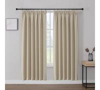 Joydeco Pencil Pleat Blackout Curtains W55 x L82 Inch 2 Panels for Ceiling Track, 85% Light Blocking Light Beige Curtains 208cm Drop with Rod Pocekt for Bedroom Living Room (No Hooks)