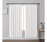 Joydeco Pencil Pleat Blackout Curtains W55 x L82 Inch 2 Panels for Ceiling Track, 85% Light Blocking White Curtains 208cm Drop with Rod Pocekt for Bedroom Living Room (No Hooks)