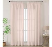 Joydeco Pink Linen Blend Voile Curtain Panels for Ceiling Track W55 x L96 Inch Drop 2 Panels, Semi Transparent Light Filtering Pencil Pleat Sheer Curtains for Bedroom Nursery Room Patio Door