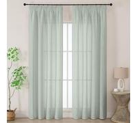 Joydeco Sage Green Linen Blend Voile Curtain Panels for Ceiling Track W55 x L96 Inch Drop 2 Panels, Semi Transparent Light Filtering Pencil Pleat Sheer Curtains for Bedroom Nursery Room Patio Door