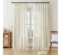 Joydeco Semi Sheer Curtains for Living Room, Linen Curtains 96 Inch Length 2 Panels Set for Bedroom ，White Curtains 96 Inches Long Rod Pockets Back Tab (96" L x 100" W)