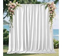 Joydeco White Curtains Backdrop for Wedding Parties, Photo Backdrop Curtains for Wedding Decorations Birthday, Wrinkle Free Polyester 5ft x 10ft Fabric Drape 2 Panels with Rod Pockets